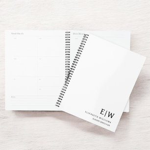 Professional Business White Monogram Initial Planner
