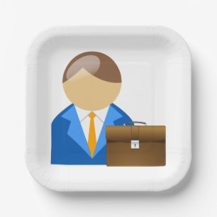 Professional Businessman Icon with Briefcase Paper Plate
