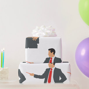 Professional Businessman in Suit with Pointer Wrapping Paper