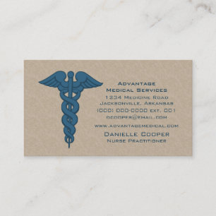 Professional Caduceus Business Card, Blue Card