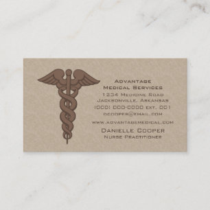 Professional Caduceus Business Card, Brown Business Card