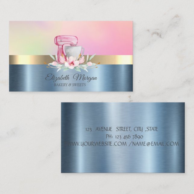  Professional Cake Mixer Flower Blue Metallic Business Card (Front/Back)