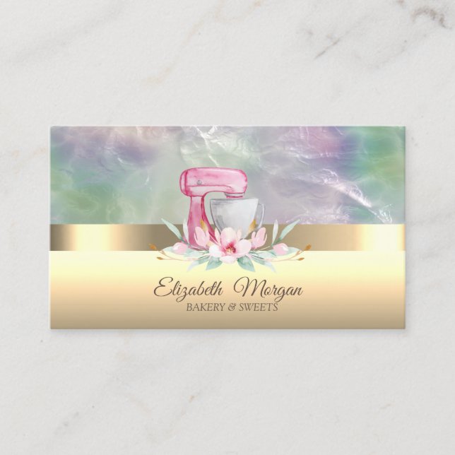 Professional Cake Mixer Flower Holographic Pearl Business Card (Front)