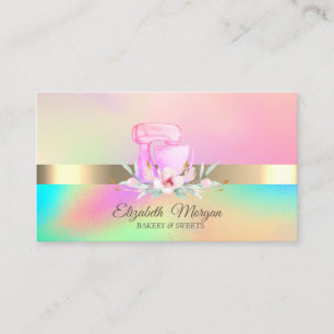 Professional Cake Mixer Flowers Bakery Holographic Business Card