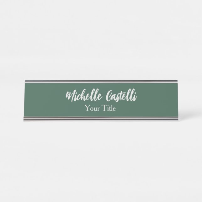 Professional Calligraphy Modern Minimalist Green Desk Name Plate (Front)