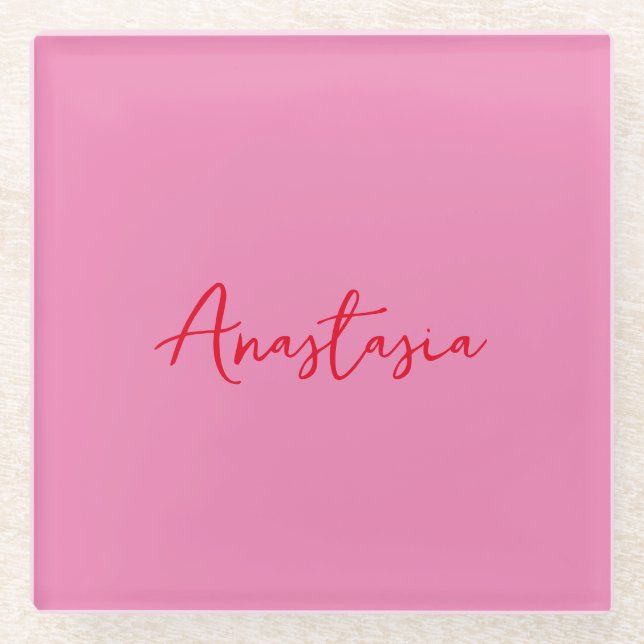 Professional calligraphy name custom pink glass coaster (Front)