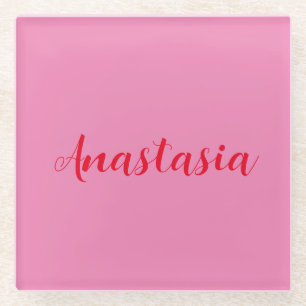 Professional calligraphy name custom pink glass coaster