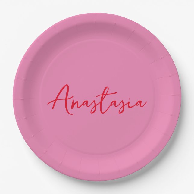 Professional calligraphy name custom pink paper plate (Front)
