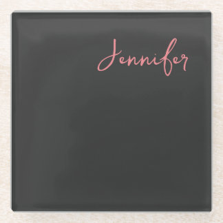 Professional Calligraphy Name Minimalist Plain  Glass Coaster