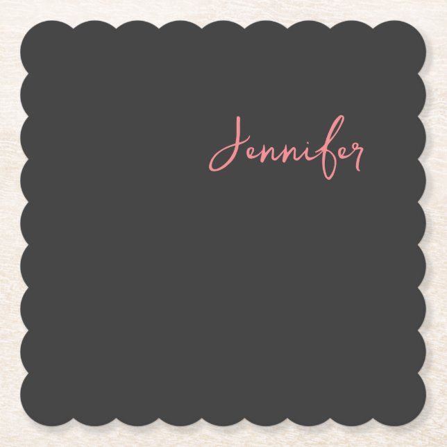 Professional Calligraphy Name Minimalist Plain  Paper Coaster (Front)