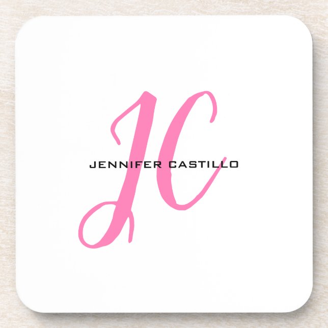 Professional Calligraphy Script Monogram Girly Coaster (Front)
