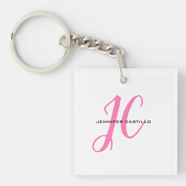 Professional Calligraphy Script Monogram Girly Key Ring (Front)