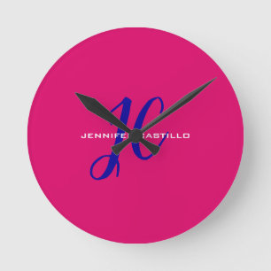 Professional Calligraphy Script Monogram Girly Round Clock