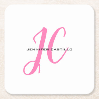 Professional Calligraphy Script Monogram Girly Square Paper Coaster