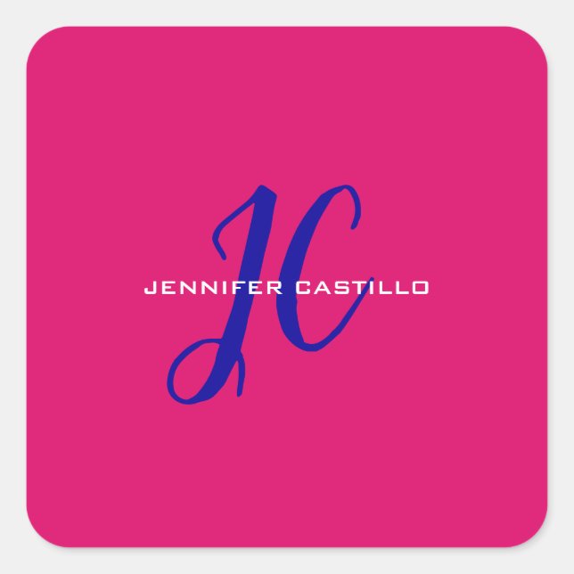 Professional Calligraphy Script Monogram Girly Square Sticker (Front)