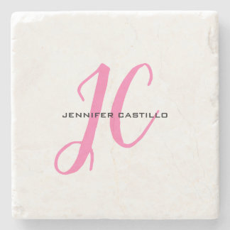 Professional Calligraphy Script Monogram Girly Stone Coaster
