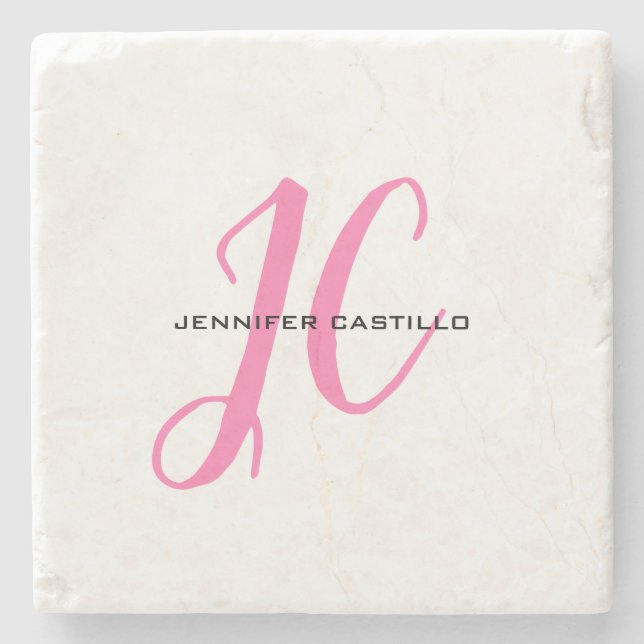 Professional Calligraphy Script Monogram Girly Stone Coaster (Front)