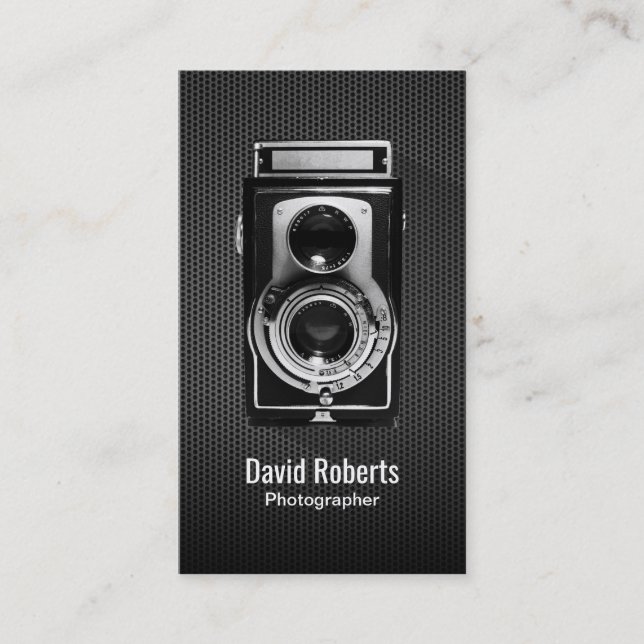 Professional Camera Black Metal Photography Business Card (Front)