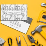 Professional Carpentry Tools Vintage Grey Business Card<br><div class="desc">A simple illustration of vintage carpentry tools. In shades of grey, the traditional woodworking tools create an iconic business card for your business. The reverse has coordinated colours and includes space for a business name, address, phone and email. Other information can be added by clicking the option to customise further....</div>