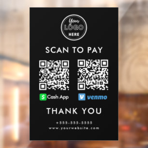 Professional Cash App Venmo QR Code Scan to Pay Window Cling