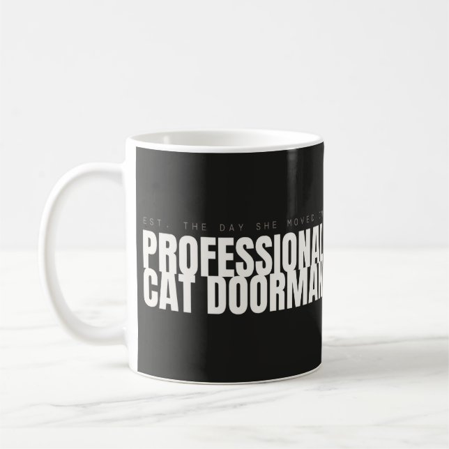 Professional Cat Doorman Funny Cat Mug (Left)