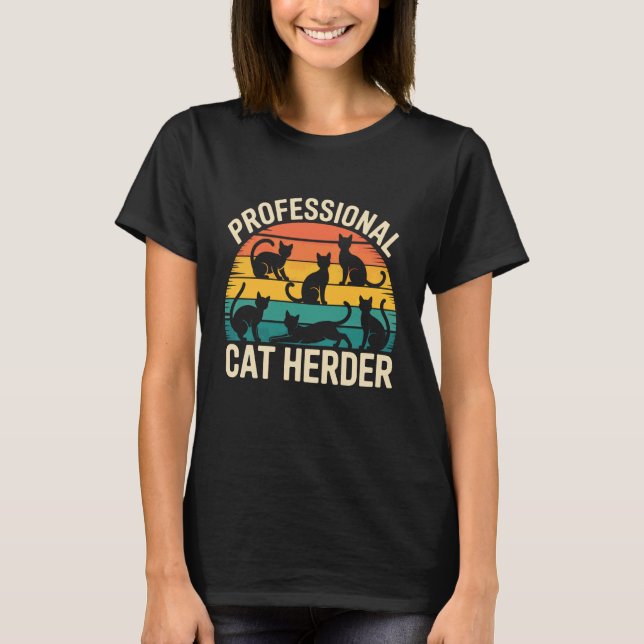 Professional Cat Herder Retro Sunset T-Shirt (Front)
