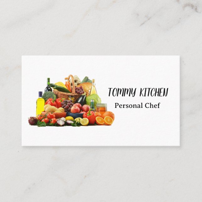 Professional Catering Chef Cooking Vegetables Business Card (Front)
