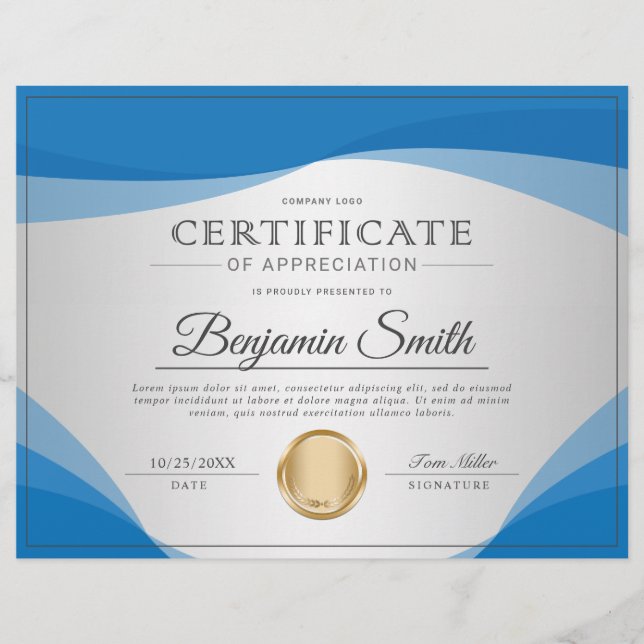 Professional Certificate of Appreciation Award Flyer (Front)