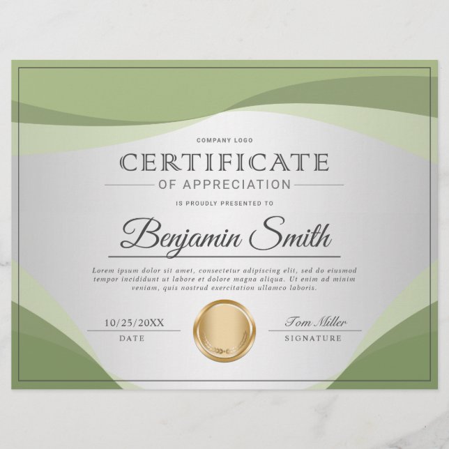 Professional Certificate of Appreciation Award Flyer (Front)