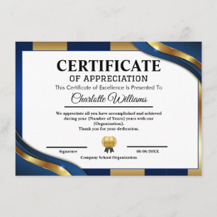 Professional Certificate of Appreciation Blue Gold