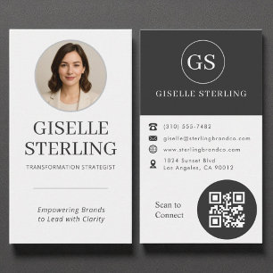 Professional Charcoal Grey Photo QR Code Modern Business Card
