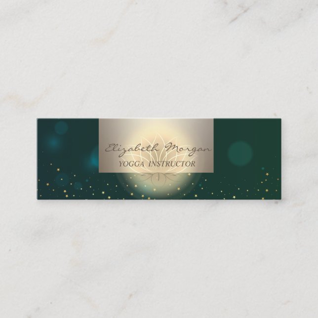 Professional Charming,Lotus Flower Stars Green Mini Business Card (Front)