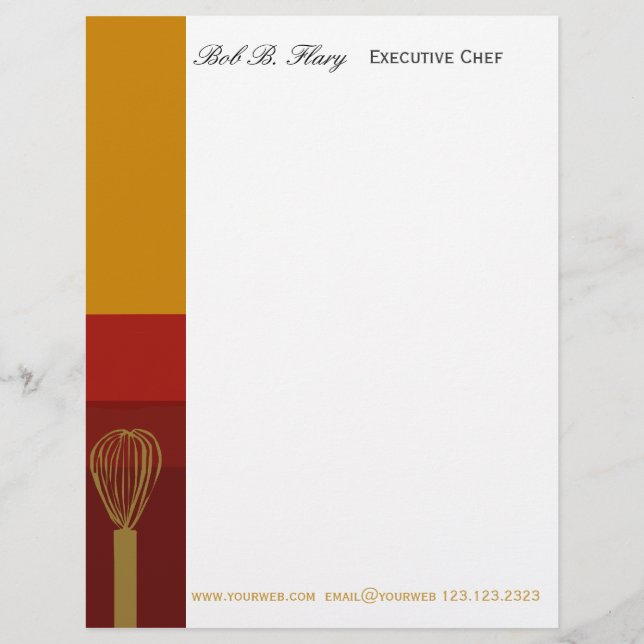 Professional Chef Catering Cook REcipes Customised Letterhead (Front)