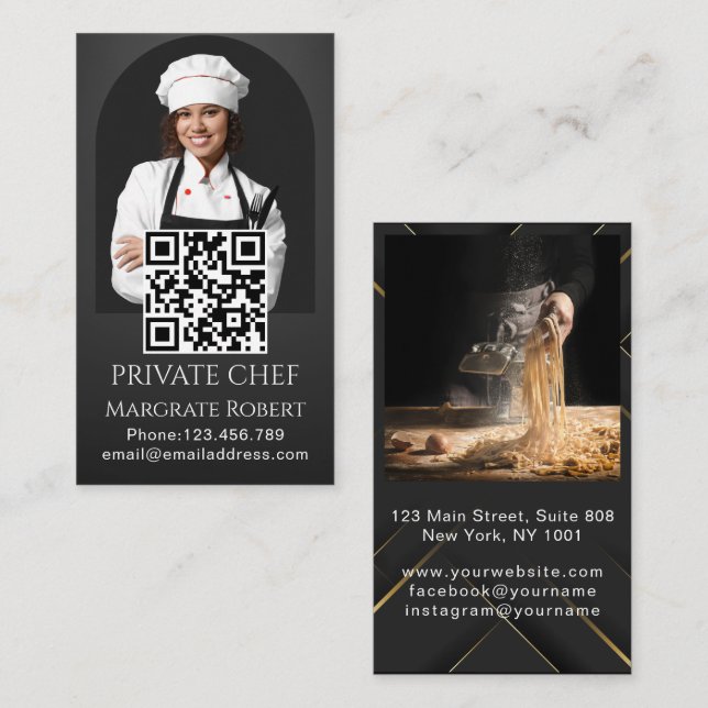 Professional Chef Minimalist Black Typography  Business Card (Front/Back)