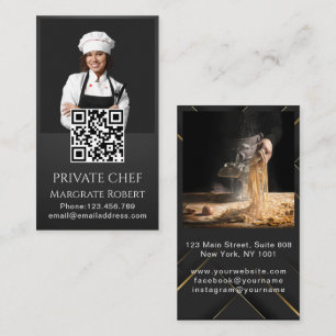 Professional Chef Minimalist Black Typography qr  Business Card