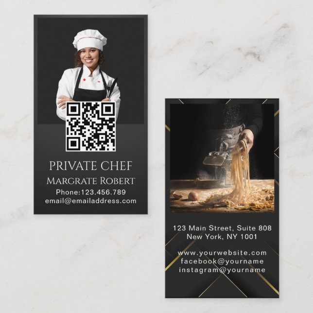 Professional Chef Minimalist Black Typography qr  Business Card (Front/Back)