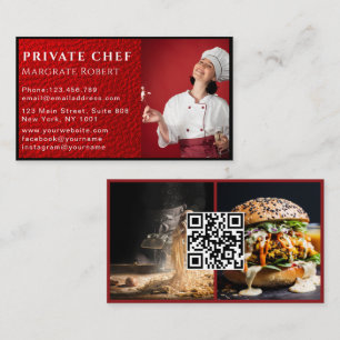 Professional Chef Social Media QR Code Red Photo Business Card