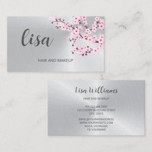 Professional Cherry Blossom Pink Silver Business C Business Card