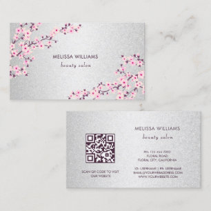 Professional Cherry Blossom Pink Silver Business Card