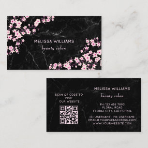 Professional Cherry Blossoms Black Marble Business Card