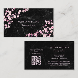 Professional Cherry Blossoms Black Marble Business Card
