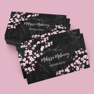 Professional Cherry Blossoms Black Marble Business Card