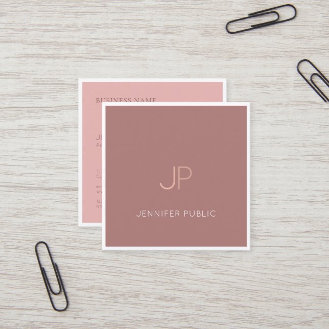 Professional Chic Clean Design Monogram Plain Luxe Square Business Card (Front/Back In Situ)