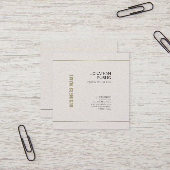 Professional Chic Design Elegant Modern Plain Luxe Square Business Card (Front/Back In Situ)