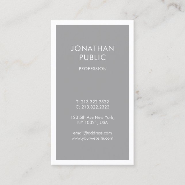 Professional Chic Design Grey White Simple Plain Business Card (Front)