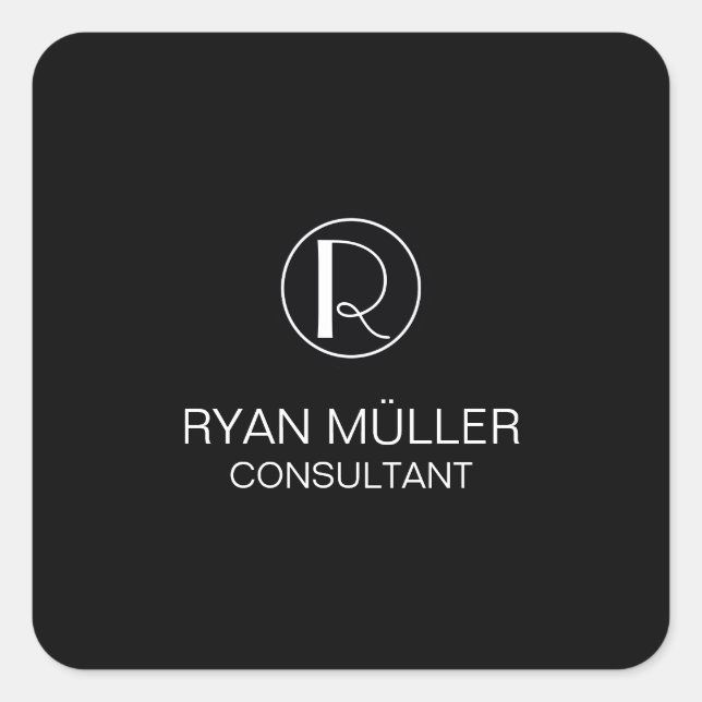 Professional Chic Elegant Plain and Monogram Square Sticker (Front)