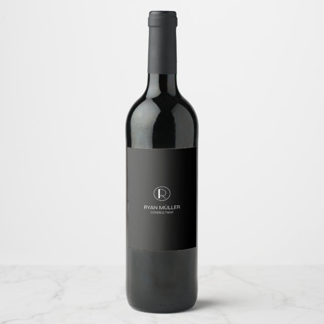 Professional Chic Elegant Plain and Monogram Wine Label (Front)