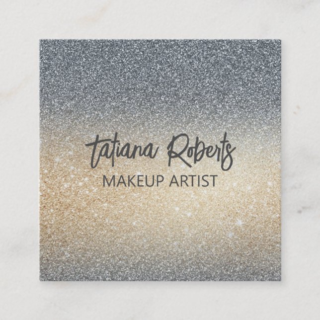Professional Chic Glitter Designer Modern Glam Square Business Card (Front)