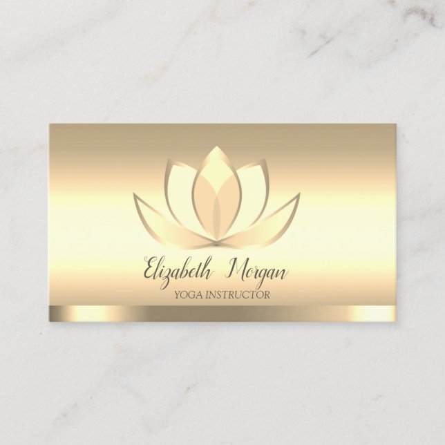 Professional Chic Gold Lotus Flower Yoga  Business Card (Front)