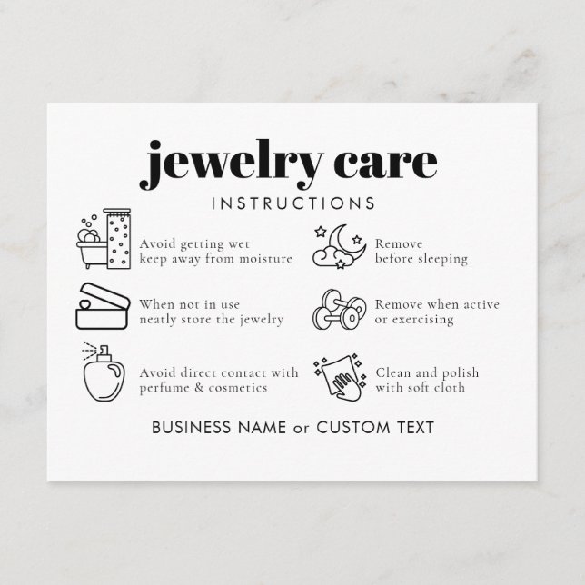 Professional Chic Jewellery Care Thank You Busines Enclosure Card (Front)